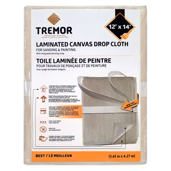 Sanding & Painting Non-Slip Laminated Canvas Drop cloth with Integrated Securing Strap - 12'x14'