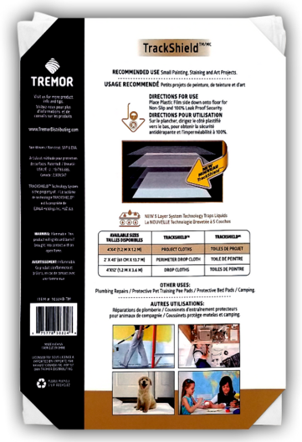 TrackShield Ultra-Absorbant Non-Slip Project Cloth; 4'x4' 2-Pack